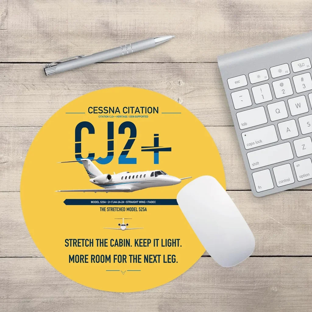 Cessna Citation CJ2+ design on yellow round mouse pad
