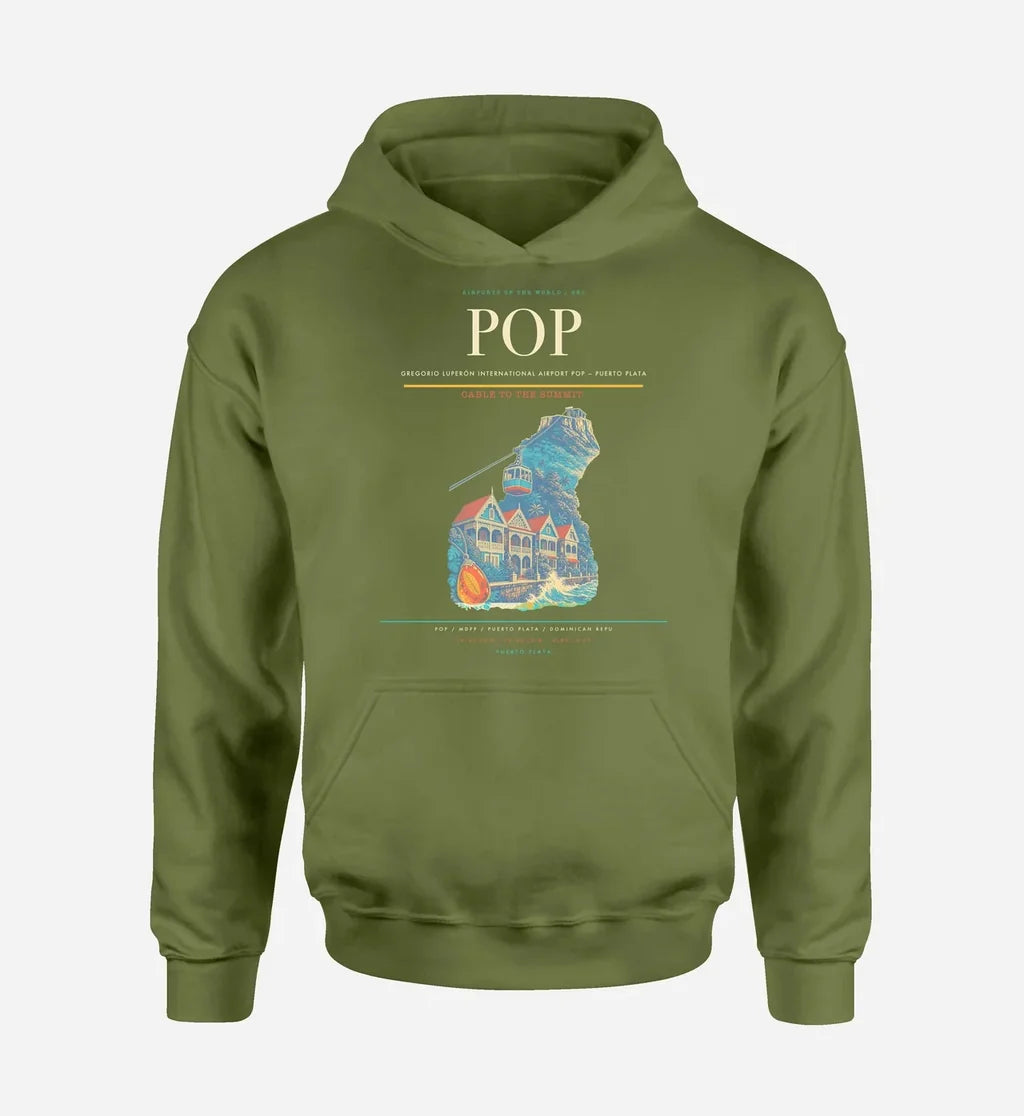 Gregorio Luperón International Airport (POP) design on green army hoodie single-side print