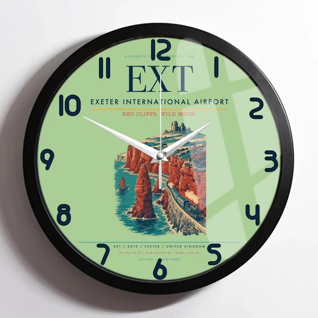 Exeter International Airport (EXT) design on light green framed wall clock