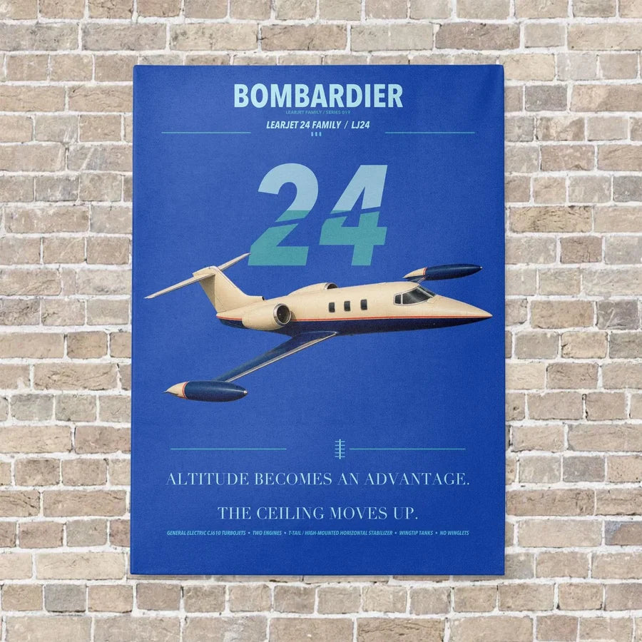 Bombardier Learjet 24 vertical canvas print - no frame - blue background