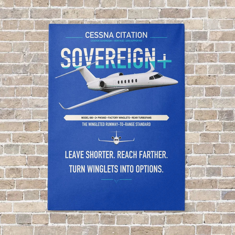 Cessna Citation Sovereign+ vertical canvas print - no frame - blue background