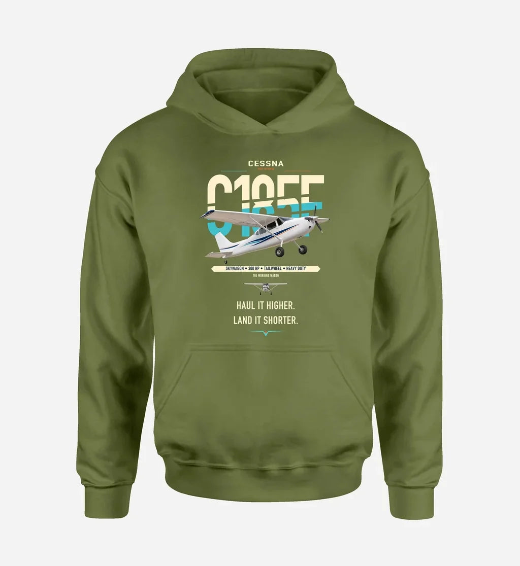 Cessna A185F Skywagon design on green army double-side hoodie, single-side print