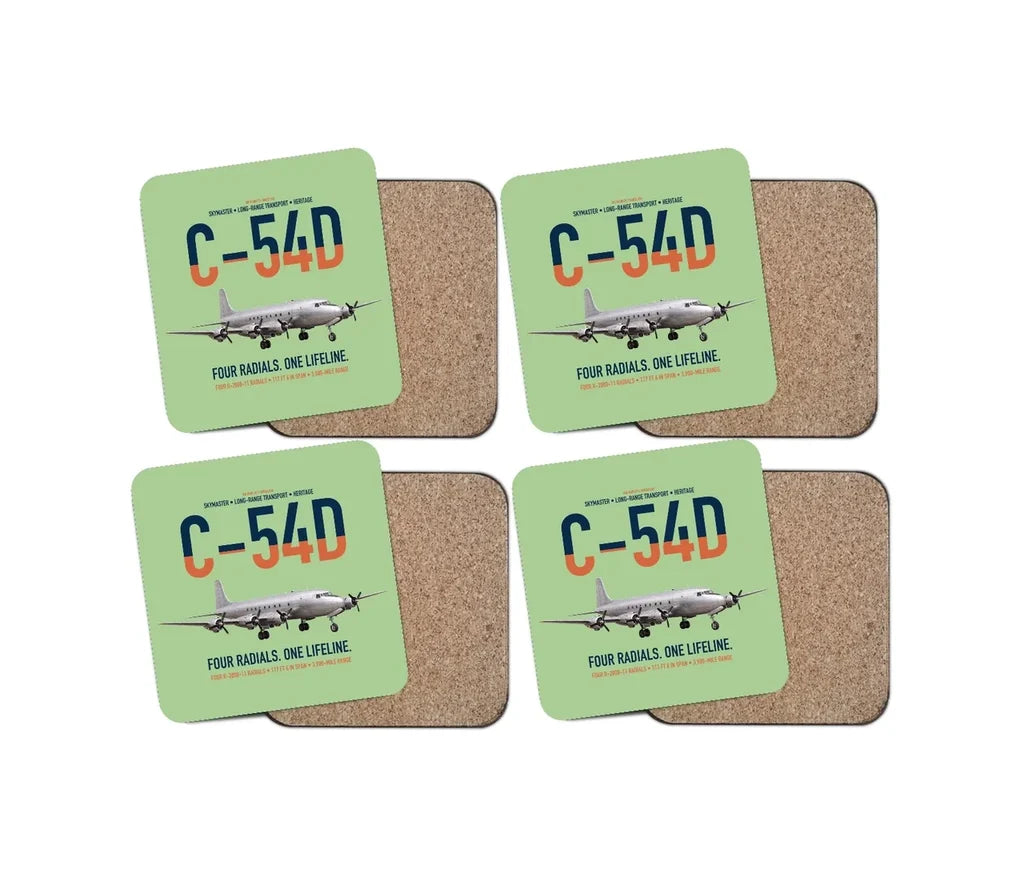 C-54D Skymaster design on light green 4 pieces set coaster