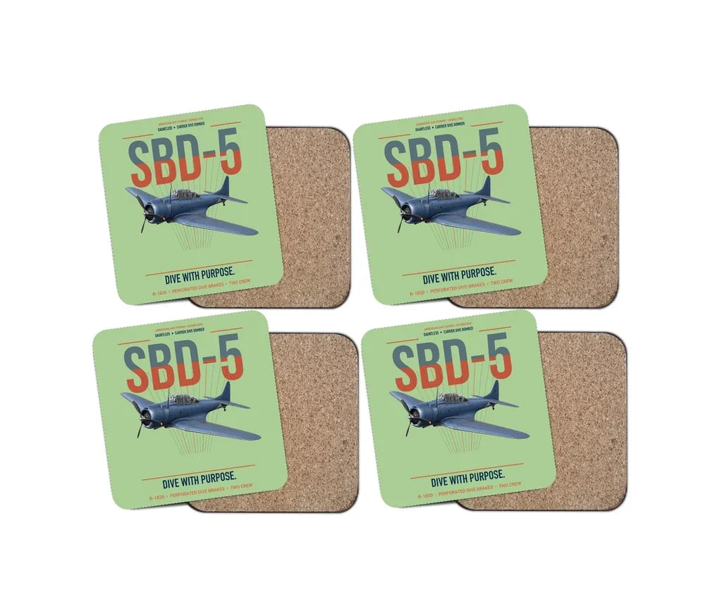 SBD-5 Dauntless design on light green 4 pieces set coaster