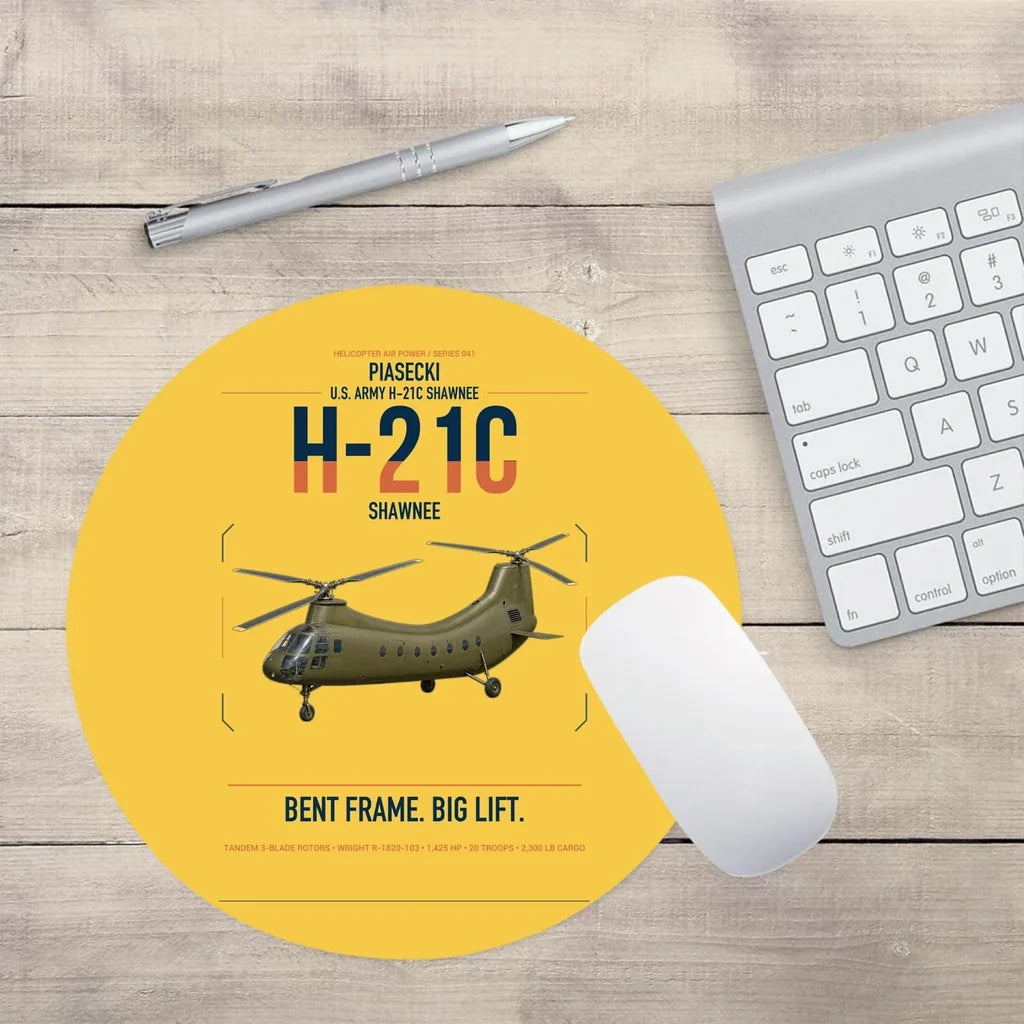 Piasecki H-21C Shawnee design on yellow round mouse pad
