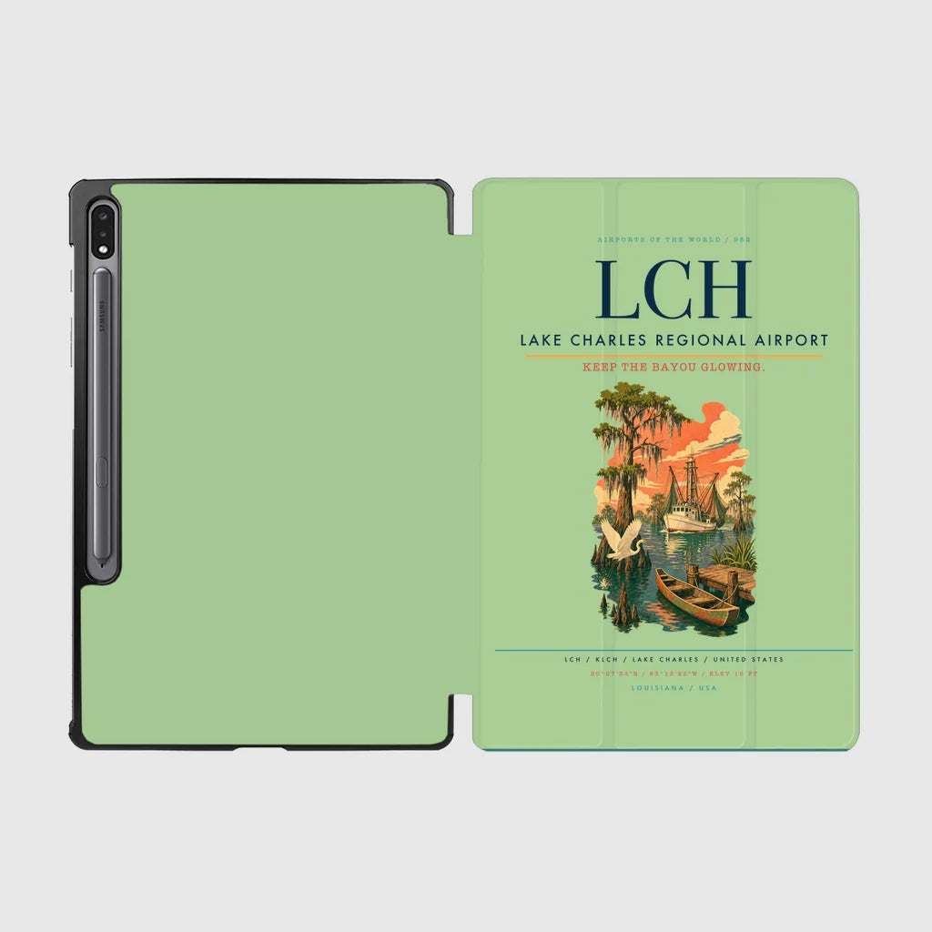 Lake Charles Regional Airport (LCH) design on light green samsung tablet tablet case