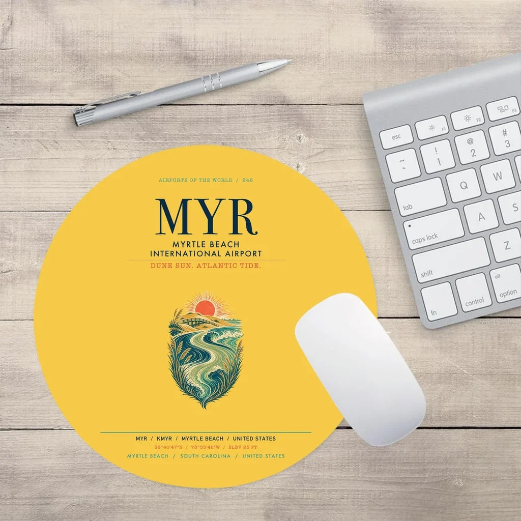 Myrtle Beach International Airport (MYR) design on yellow round mouse pad