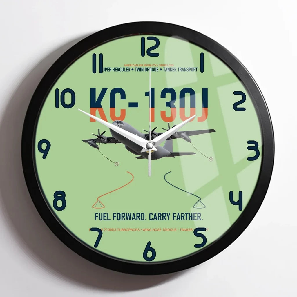 KC-130J SUPER HERCULES design on light green framed wall clock