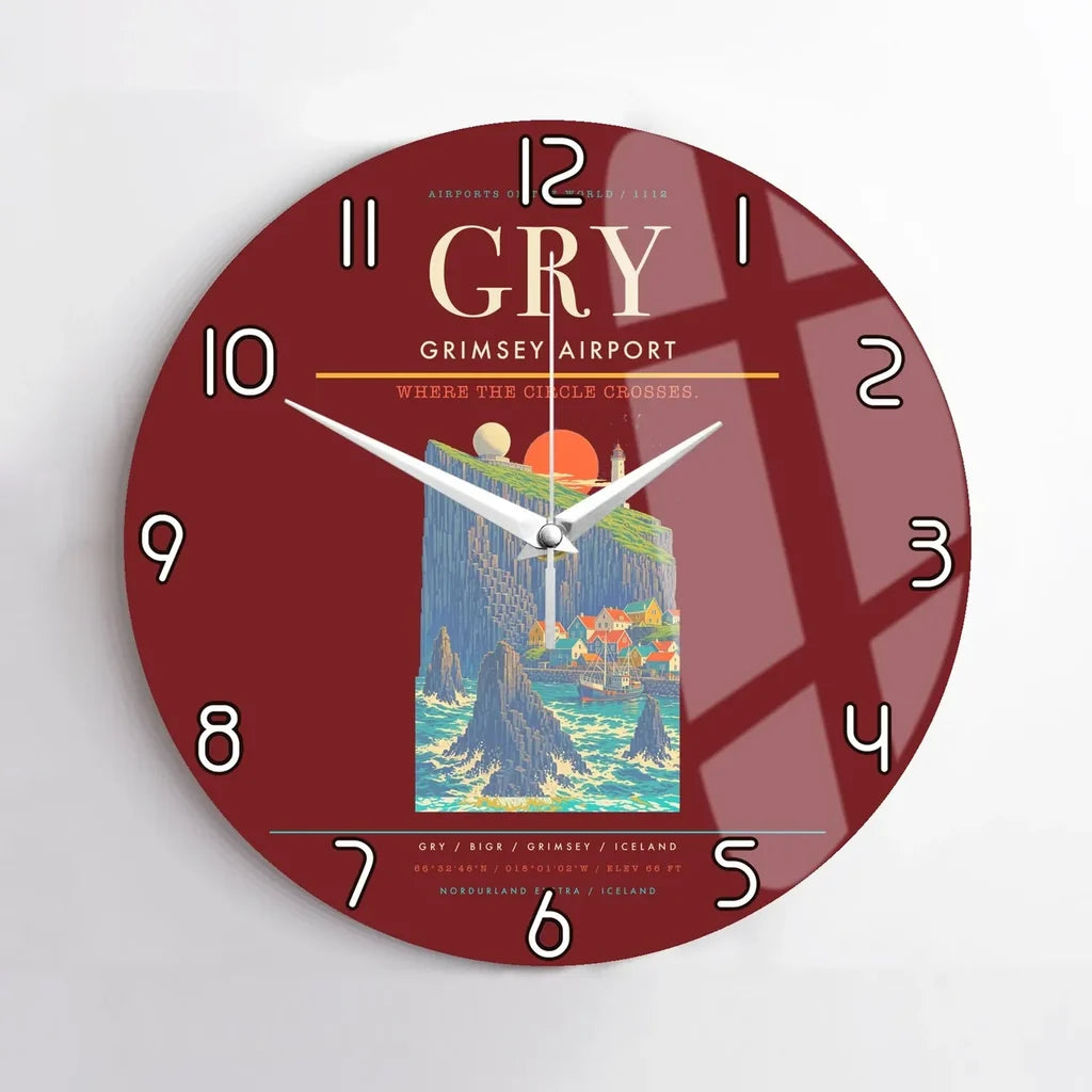 Grimsey Airport GRY Wall-Clock No-Frame - Dark Red