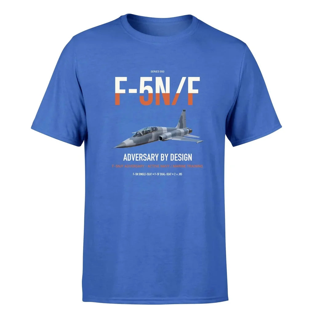 F-5N F Adversary design on blue double-side t-shirt, single-side print