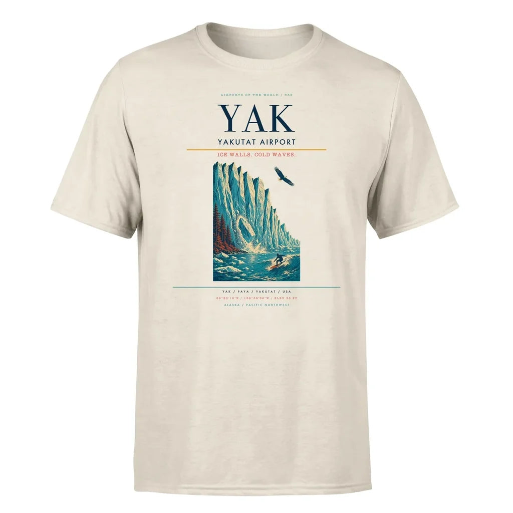 Yakutat Airport (YAK) T-Shirt single-side front print in Beige | yakutat-airport-yak-double-side-t-shirt