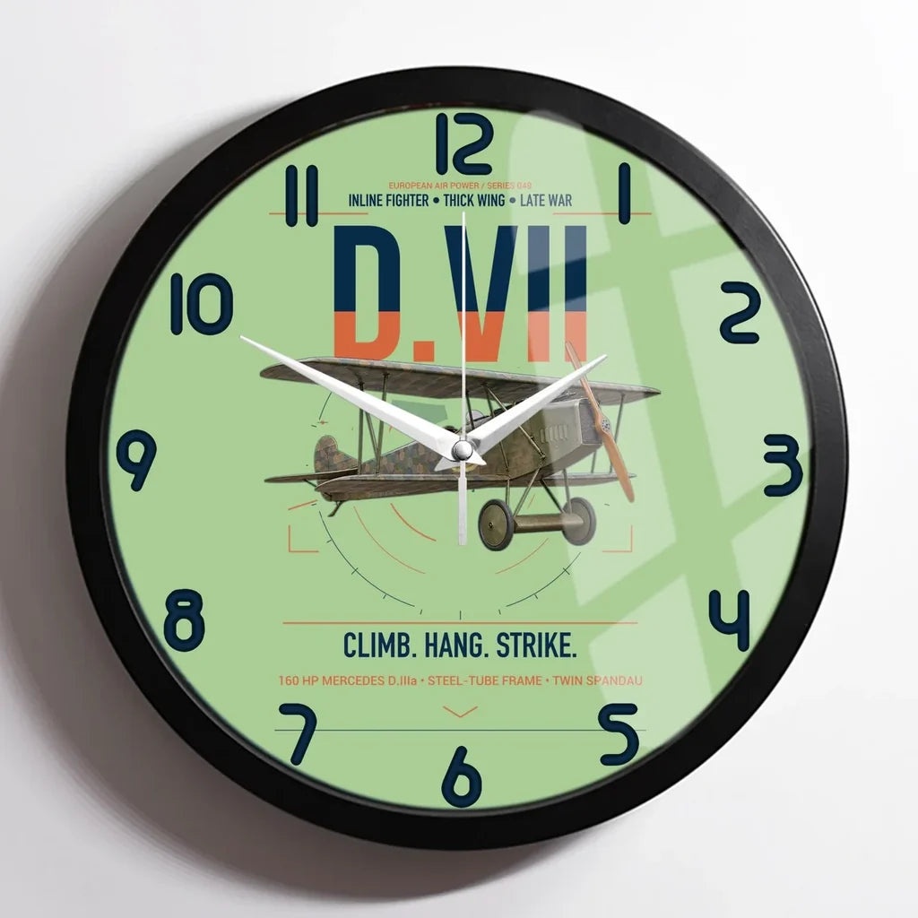 Fokker D.VII design on light green framed wall clock
