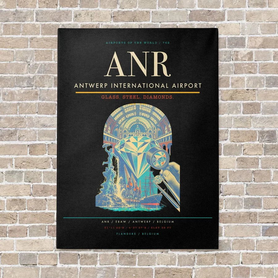 Antwerp International Airport ANR - Canvas No Frame - Black