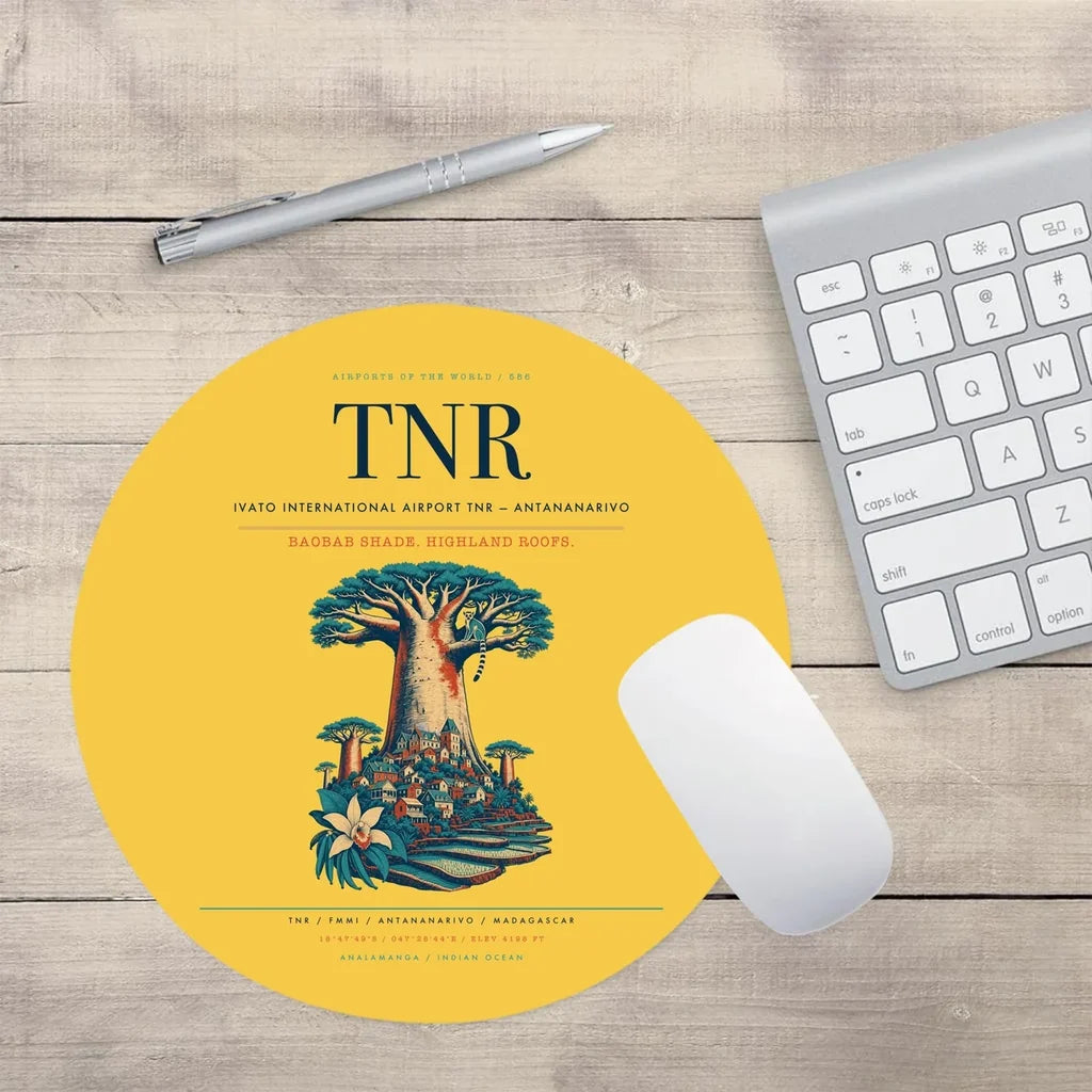 Ivato International Airport (TNR) design on yellow round mouse pad