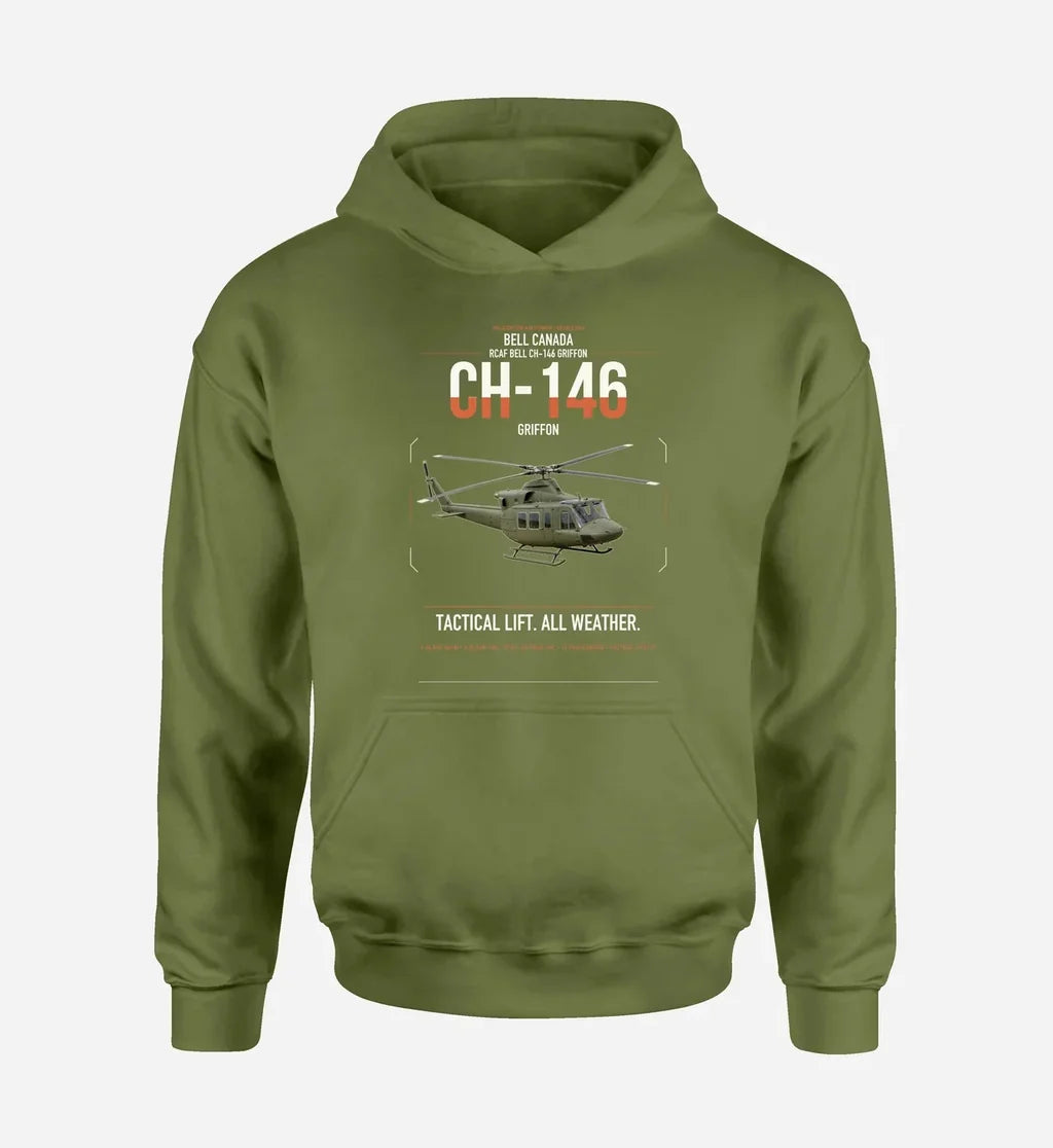 Bell Canada CH-146 Griffon design on green army double-side hoodie, single-side print