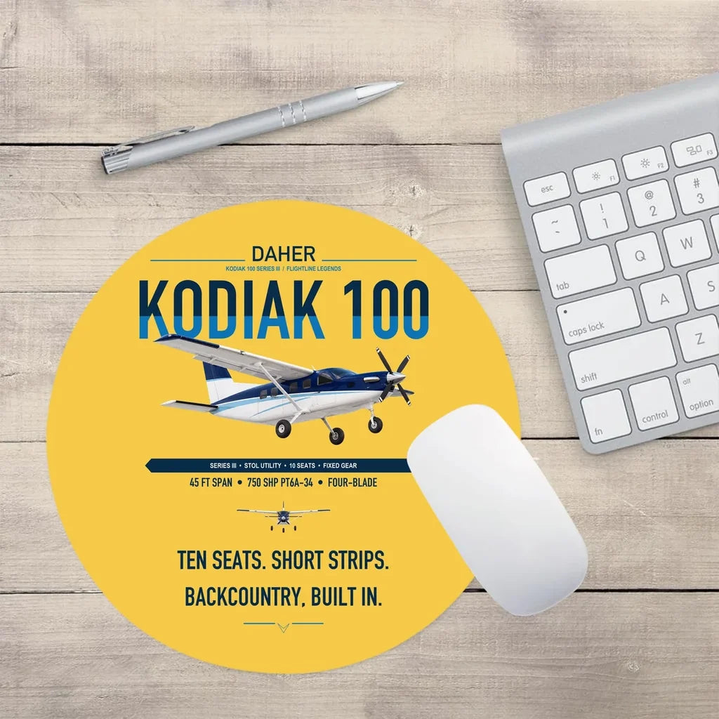 Daher Kodiak 100 Series III design on yellow round mouse pad