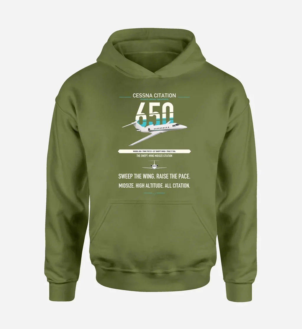 Cessna Citation 650 - Citation III design on green army double-side hoodie, single-side print