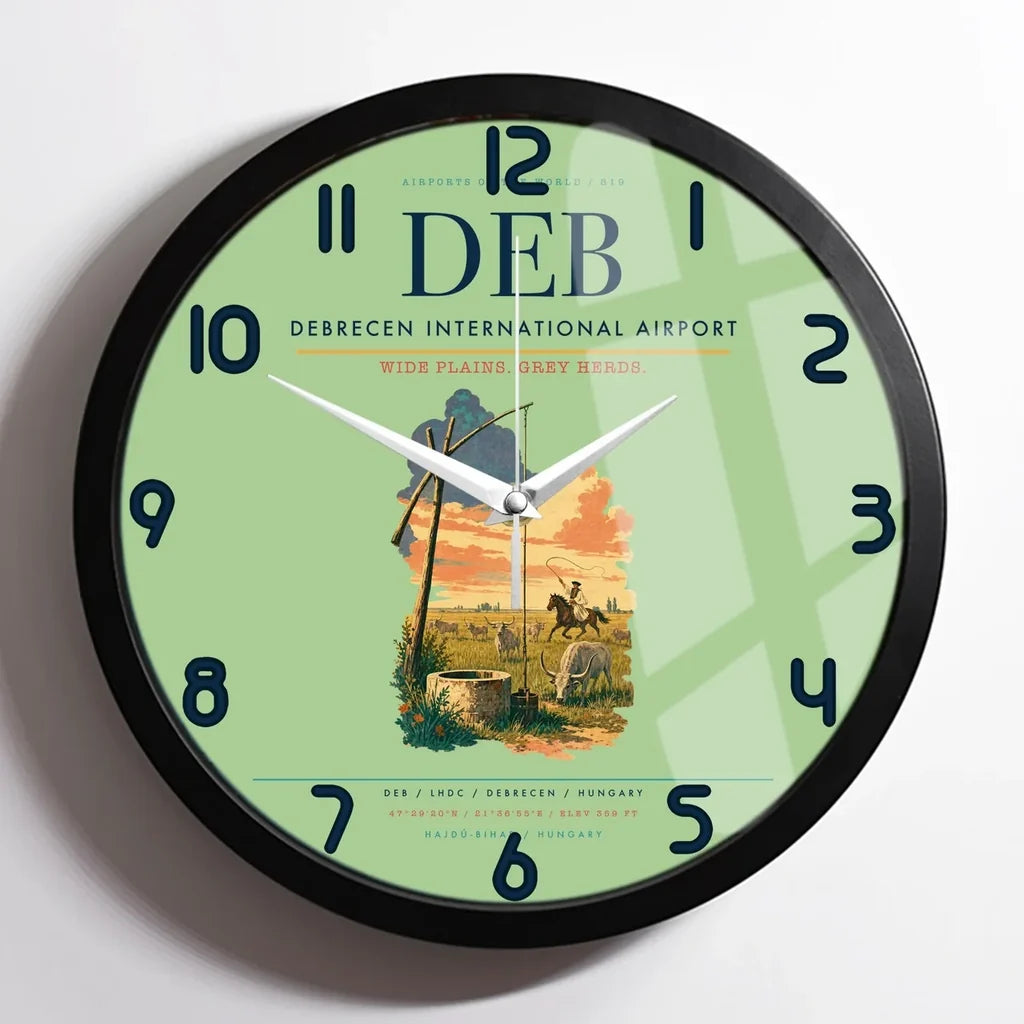Debrecen International Airport (DEB) design on light green framed wall clock