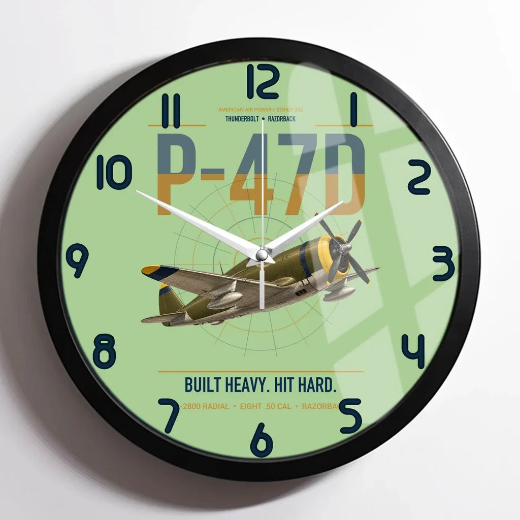 P-47D Thunderbolt Razorback design on light green framed wall clock