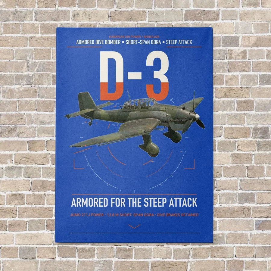 Junkers Ju 87D-3 vertical canvas print - no frame - blue background