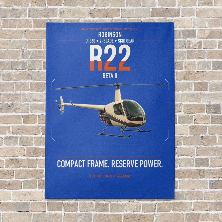Robinson R22 Beta II vertical canvas print - no frame - blue background