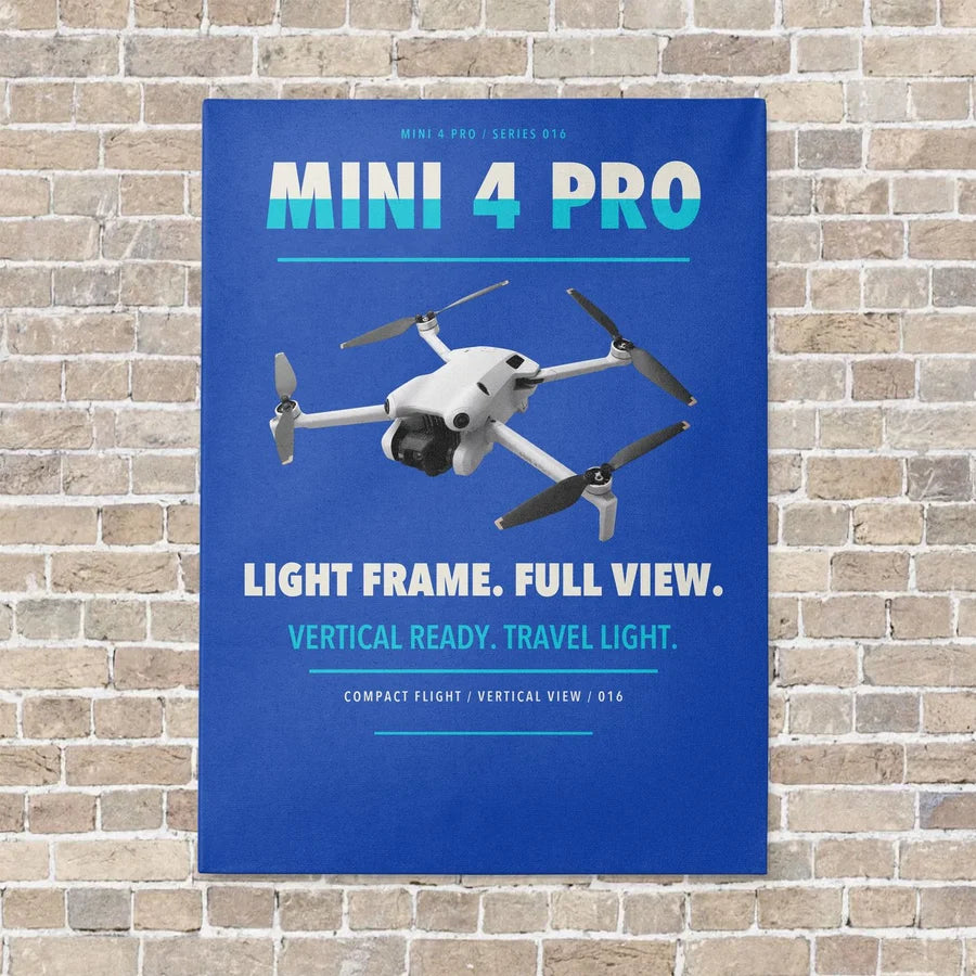 DJI Mini 4 Pro vertical canvas print - no frame - blue background