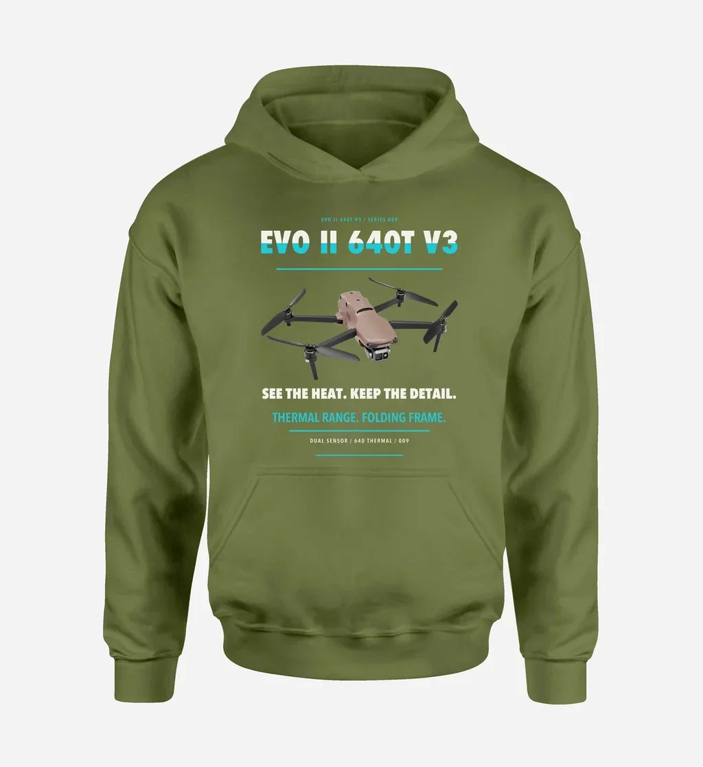 Autel EVO II Dual 640T V3 design on green army hoodie single side