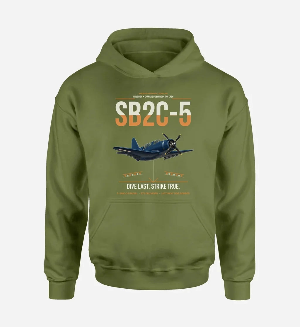 SB2C-5 Helldiver design on green army double-side hoodie, single-side print