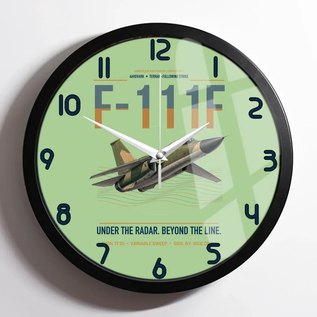 F-111F Aardvark design on light green framed wall clock