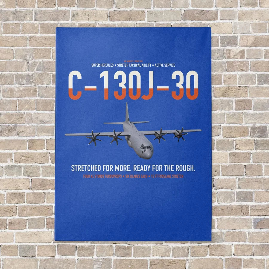 C-130J-30 Super Hercules vertical canvas print - no frame - blue background