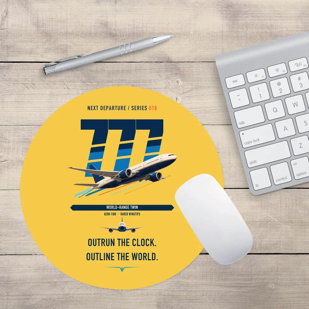 Boeing 777-200LR design on yellow round mouse pad