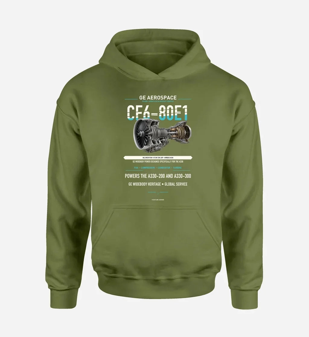 CF6-80E1 design on green army hoodie single side
