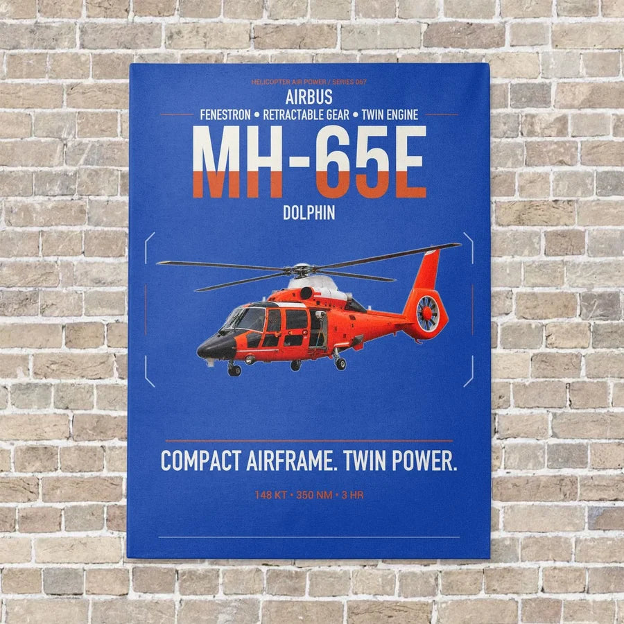 Airbus MH-65E Dolphin vertical canvas print - no frame - blue background