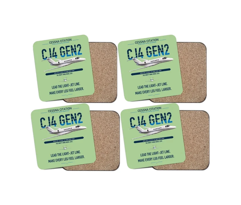Cessna Citation CJ4 Gen2 design on light green 4 pieces set coaster