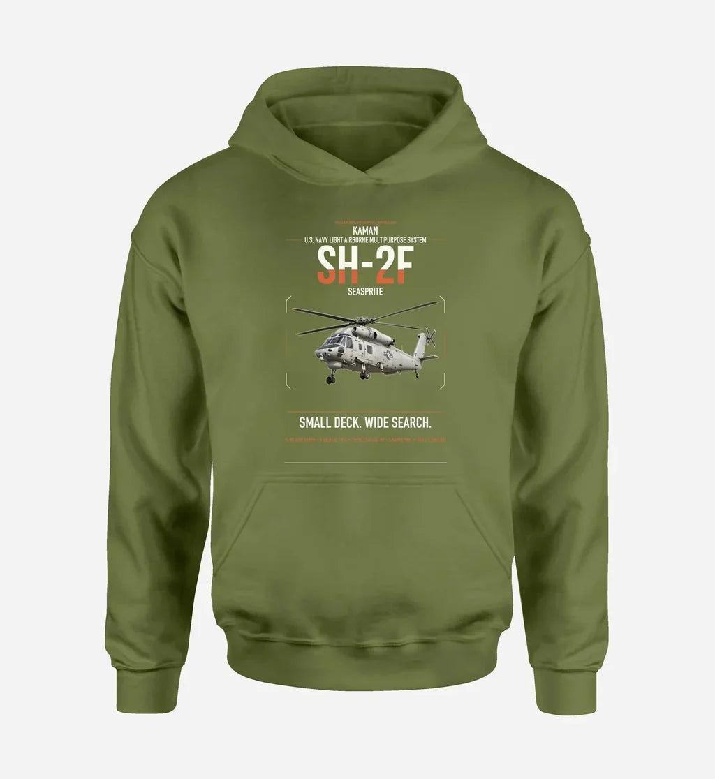Kaman SH-2F Seasprite design on green army double-side hoodie, single-side print