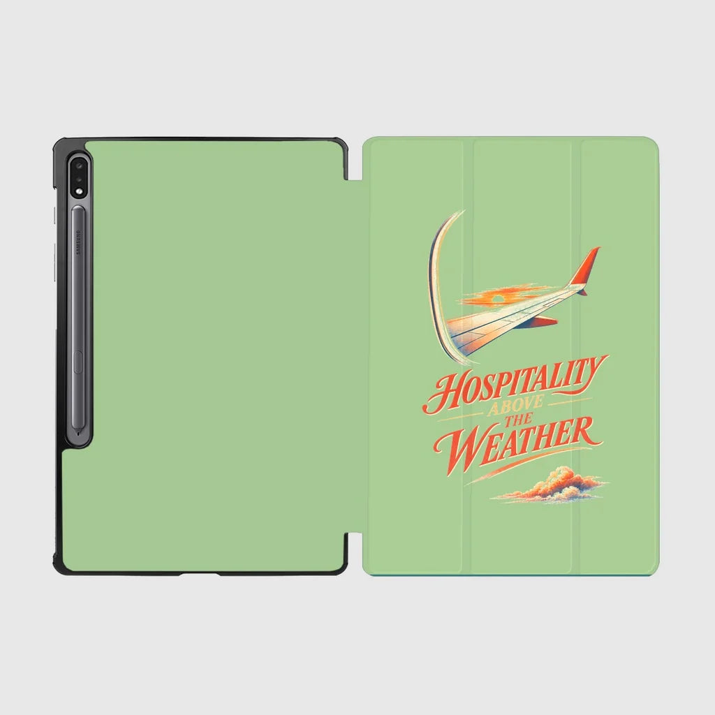 Hospitality Above The Weather design on light green samsung tablet tablet case