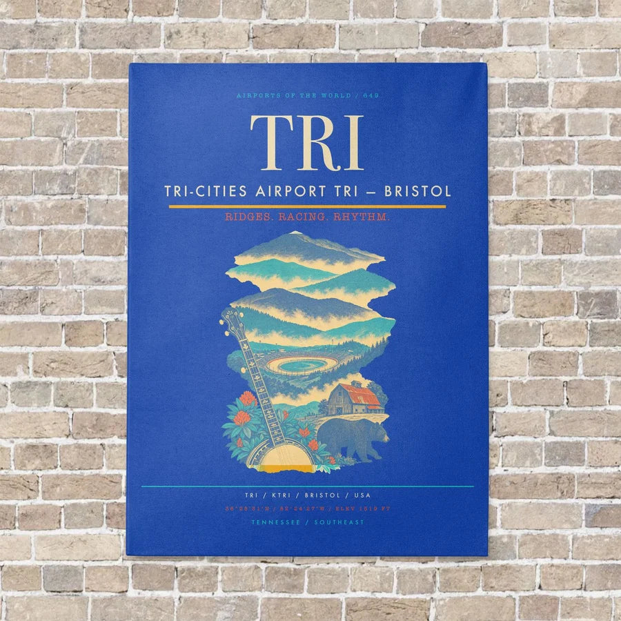 Tri-Cities Airport TRI — Bristol vertical canvas print - no frame - blue background