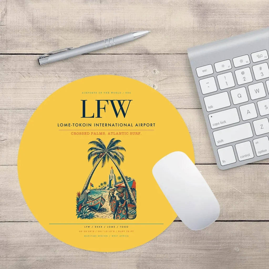 Lome-Tokoin International Airport (LFW) design on yellow round mouse pad