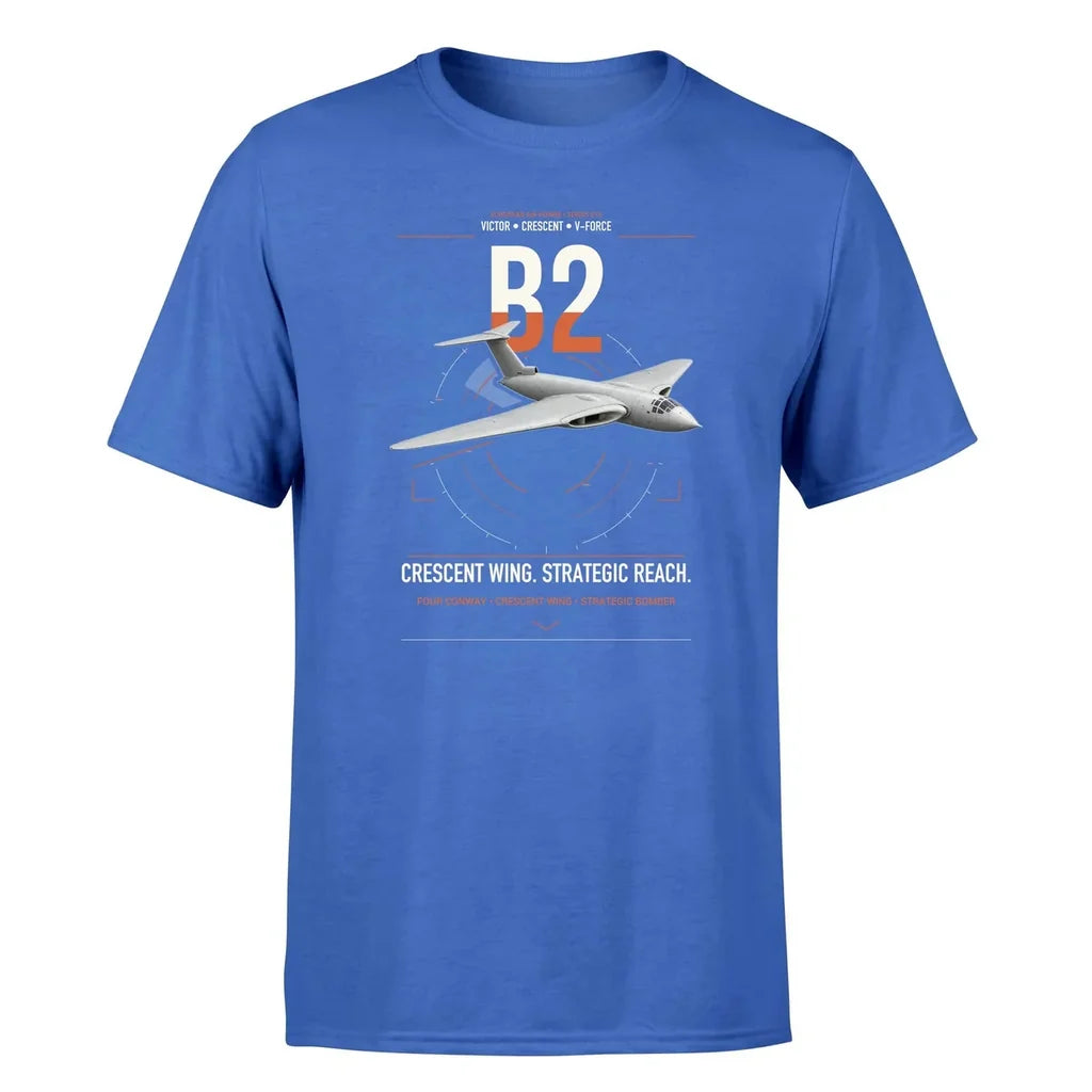 Handley Page Victor B2 design on blue t-shirt, single-side print