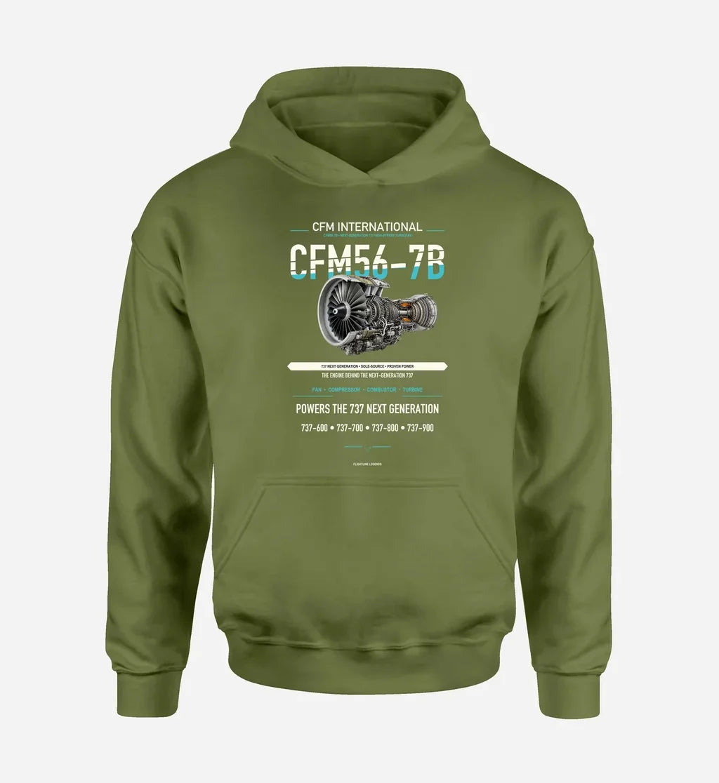 CFM56-7B design on green army hoodie single side