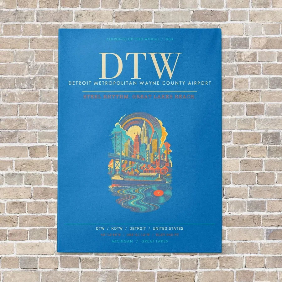 Detroit Metropolitan Wayne County Airport DTW - Canvas Framed - Turquoise