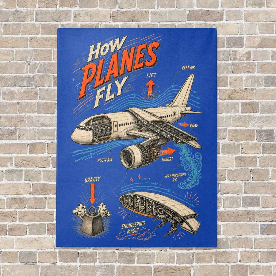 How Planes Fly V2 vertical canvas print - no frame - blue background