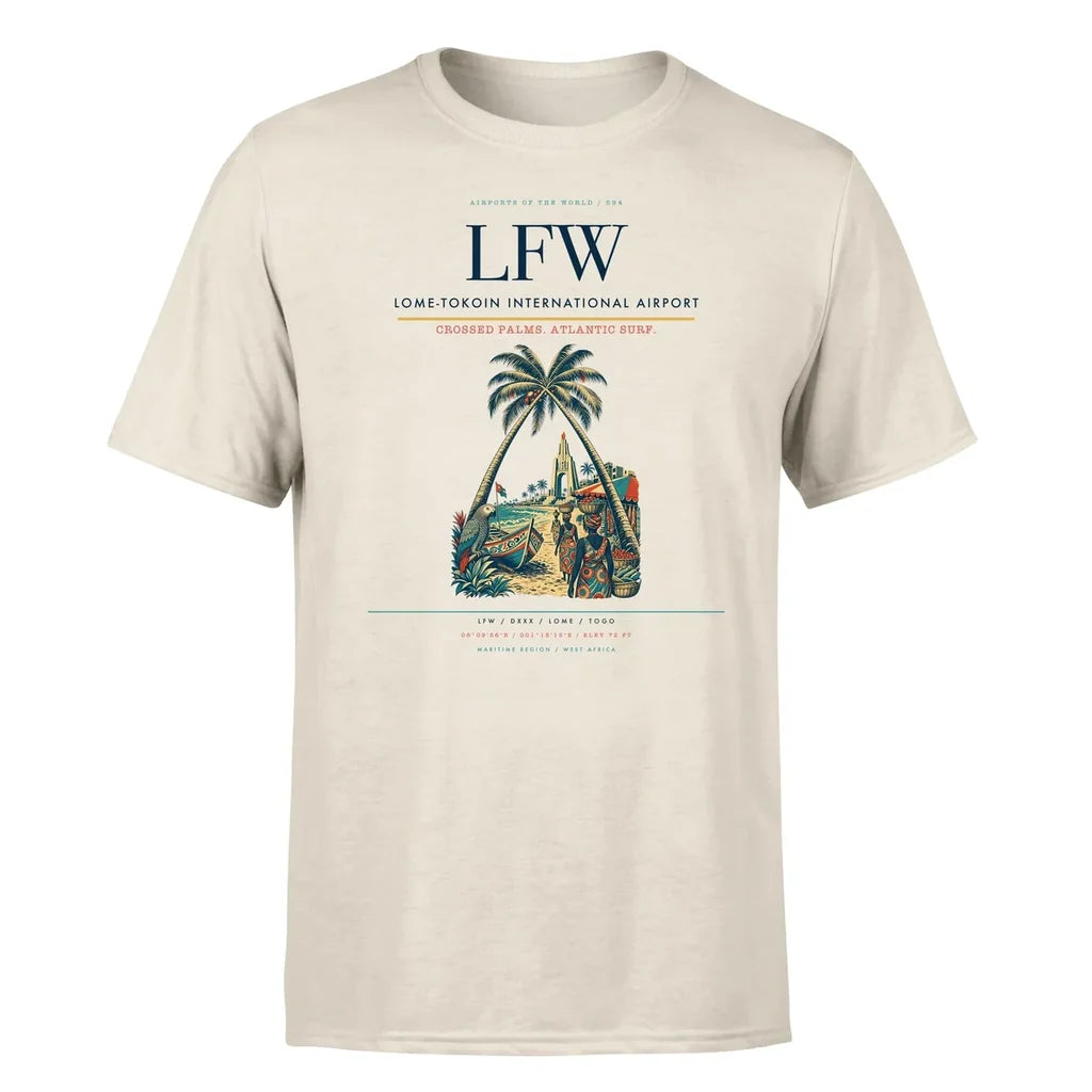Lome-Tokoin International Airport (LFW) T-Shirt single-side front print in Beige | lome-tokoin-international-airport-lfw-double-side-t-shirt