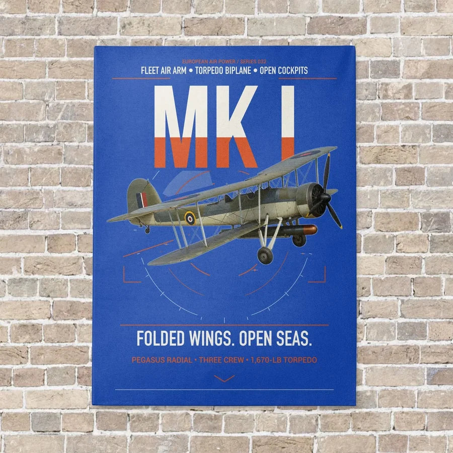 Fairey Swordfish Mk I vertical canvas print - no frame - blue background
