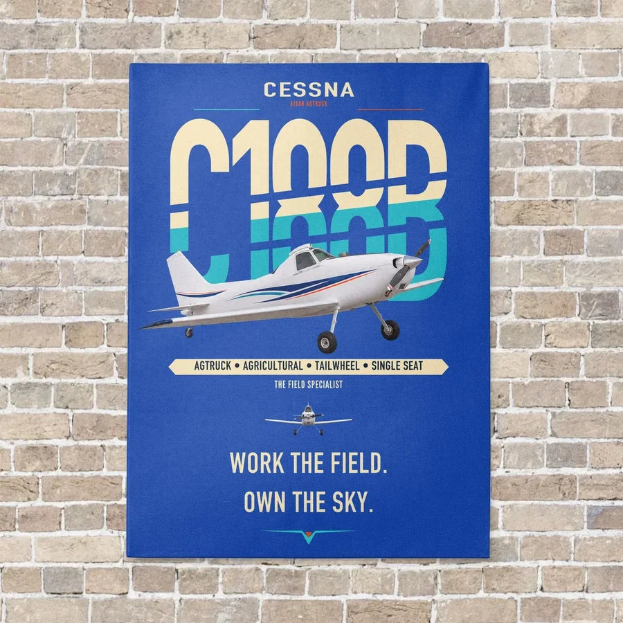 Cessna A188B AgTruck vertical canvas print - no frame - blue background