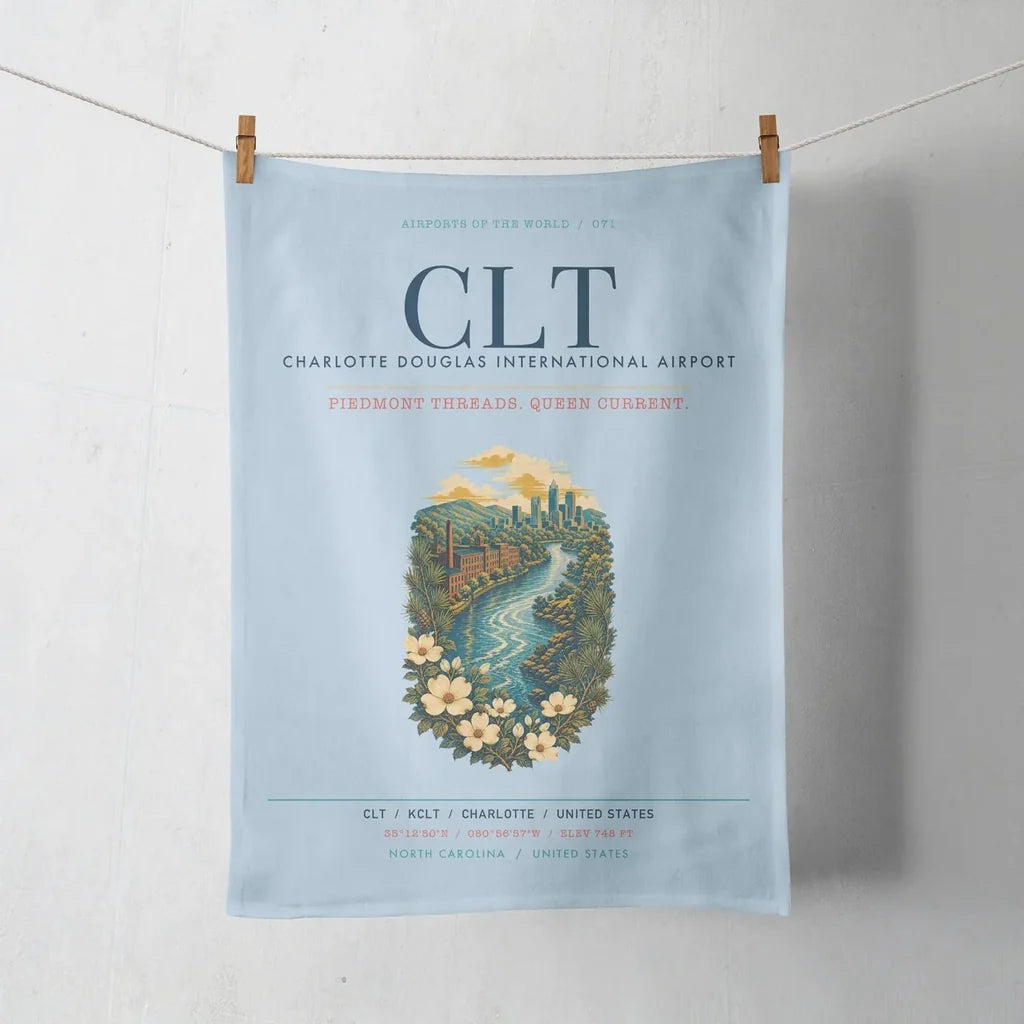 Charlotte Douglas International Airport (CLT) design on light blue towel