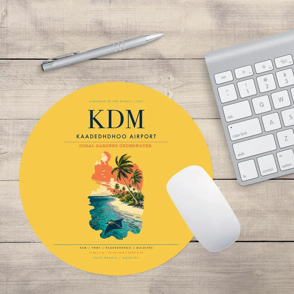 Kaadedhdhoo Airport (KDM) design on yellow round mouse pad