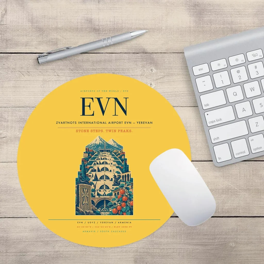 Zvartnots International Airport (EVN) design on yellow round mouse pad