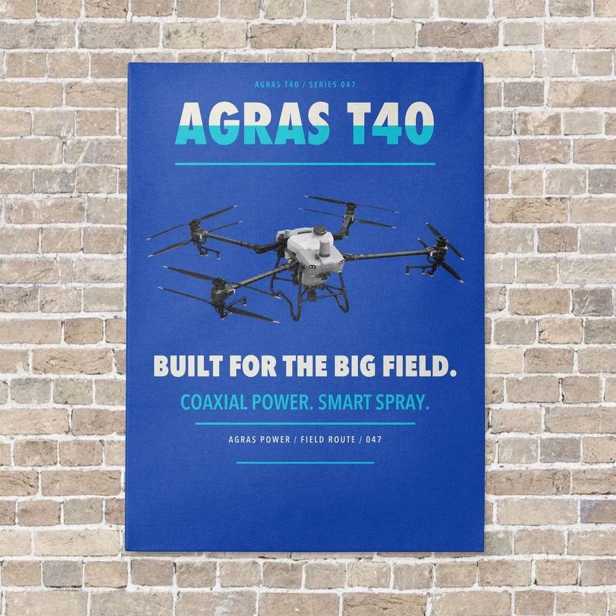 DJI Agras T40 vertical canvas print - no frame - blue background