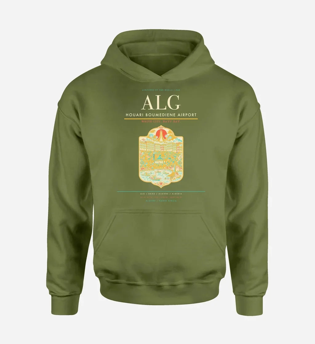 Houari Boumediene Airport (ALG) design on green army hoodie single-side print